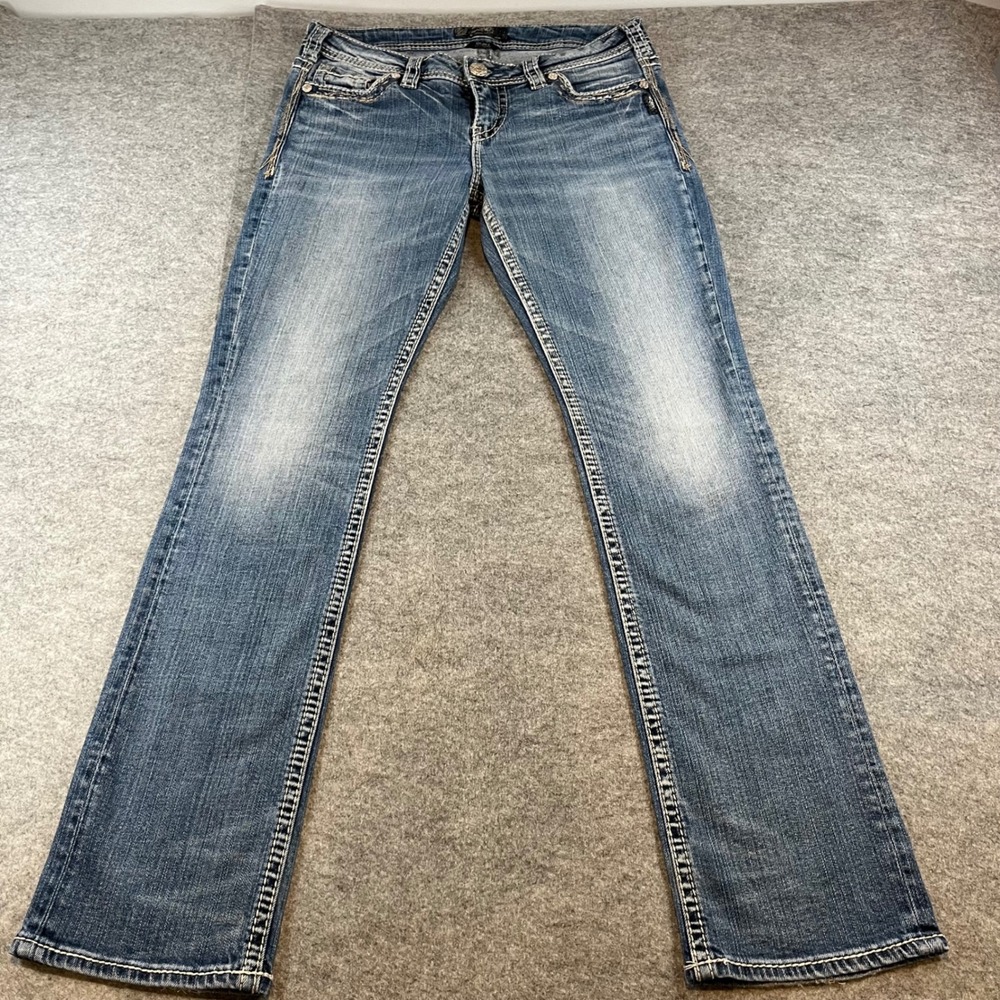 Vtg Silver Women Suki Mid Rise Bootcut BlueJean Y2K Western W30 L32 Thick Stitch